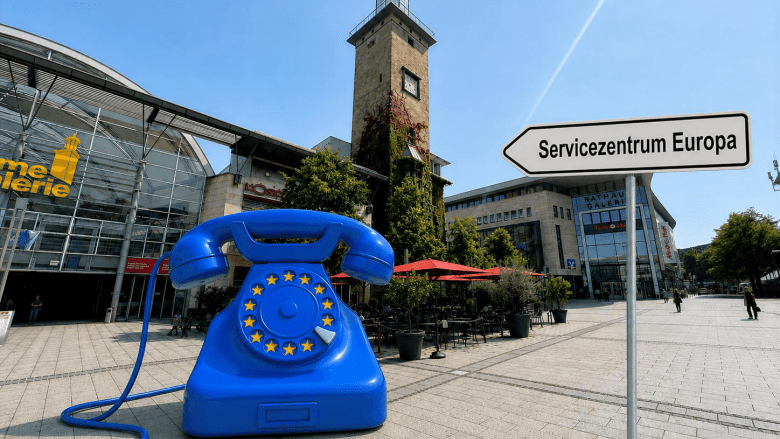 Das Symbolbild zeigt ein Europa-Telefon auf dem Ebertplatz.